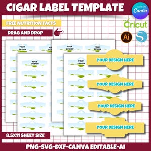 Editable Cigar Template, Cigar Label Template, Canva Editable Wrapper, Sublimations Template, SVG file for Cricut, Drag and Drop, PDF, PNG