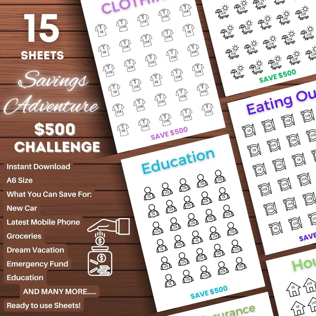 15 Saving Challenges Printable, Mini Saving Charts, Saving Games ...