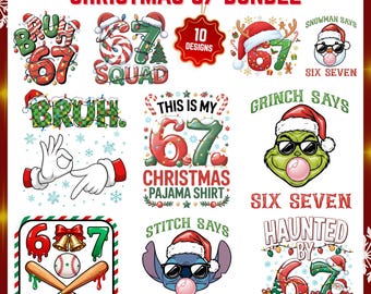 Funny Christmas Santa Say 67 Png Bundle, Santa Say Six Seven Clipart Png, 67 Xmas Png Bundle For Tshirt, 67 Christmas Sublimation File
