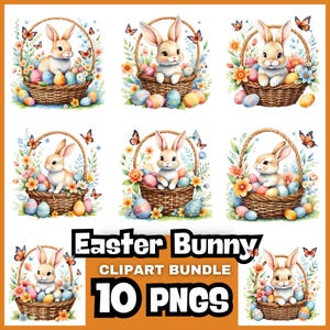 Cute Easter Bunny Clipart transparent PNG Bundle rabbit watercolor printable sublimation design instant digital download images cartoon pack