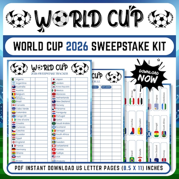 World Cup 2026 Sweepstake Kit, Printable Soccer Sweepstakes, Football Office Pool, FIFA Tournament Tracker, Watch Party Activity, Quiz Game