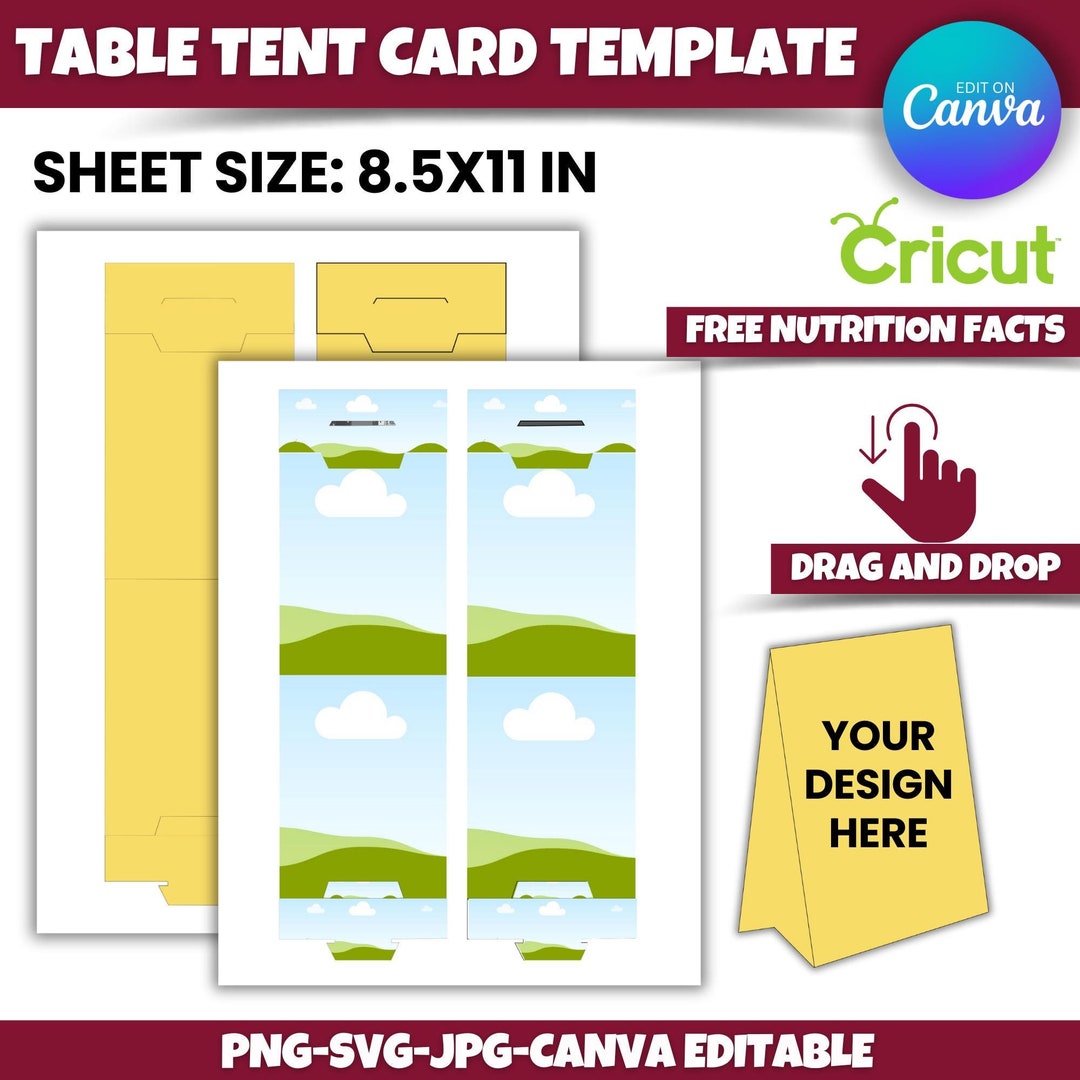 Table Tent Card Template, Printable Tent Card Svg, Food Label Template, Folded Note Card ...