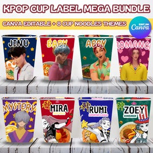 Editable Kpop Demon Hunters Noodles Bundle, Cup Noodle Labels Ramyeon, Kpop Saja Boys and huntrix Cup Noodles, Cosplay Party Huntrix Ramen