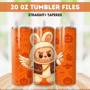 Labubu Halloween Monster Doll 20 oz Straight Tumbler Wrap Design, Kawaii Monsters Halloween 20oz PNG for Sublimation, Halloween Horror Png