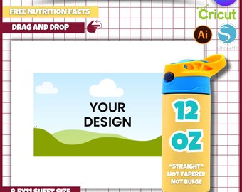 Kids Water Bottle Template: 12oz Flip Top, Canva Editable (Digital Download)