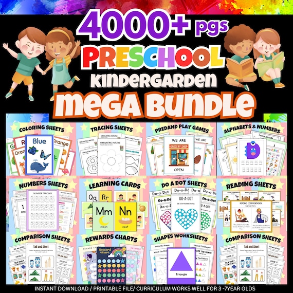 Preschool Learning Bundle: 4000+ Activity Worksheets (Digital Download)