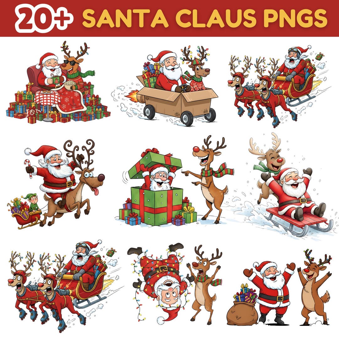 20+ Santa Claus PNG Bundle | Cute Christmas Santa & Reindeer Clipart ...