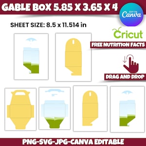 K&ouml;nnte beinhalten: Eine druckbare Vorlage f&uuml;r eine Klappbox in Gelb und Gr&uuml;n. Die Vorlage ist f&uuml;r die Verwendung mit Cricut und Canva konzipiert. Die Box misst 14,86 cm x 9,27 cm x 10,16 cm. Die Blattgr&ouml;&szlig;e betr&auml;gt 21,59 cm x 29,25 cm.