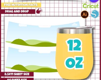 12oz Wine Tumbler Template: Full Wrap Sublimation Design (PNG, SVG, DXF, Canva Editable)