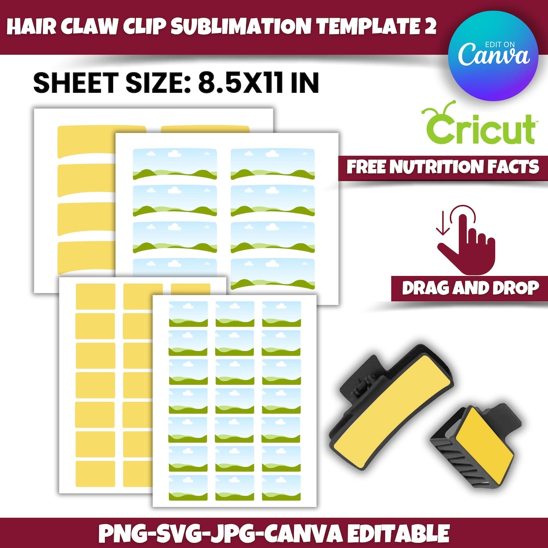 Editable Hair Claw Clip Sublimation Template: Canva, Cricut (digital ...
