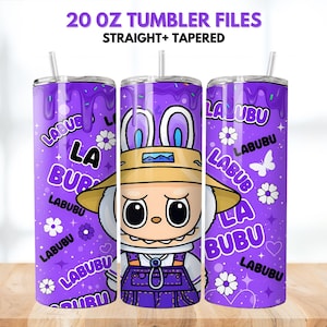 Purple Labubu Monster Doll 20oz Tumbler Wrap Png Bundle-Cute Doll Png-LabubuStraight and Tapered Tumbler Wrap Png-Cartoon Character Png