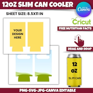 12 Oz Slim Can Cooler Template, 12 Oz Can Cooler Template svg, Beer cooler template, Can cooler Blank template, Canva Editable, Canva Frames