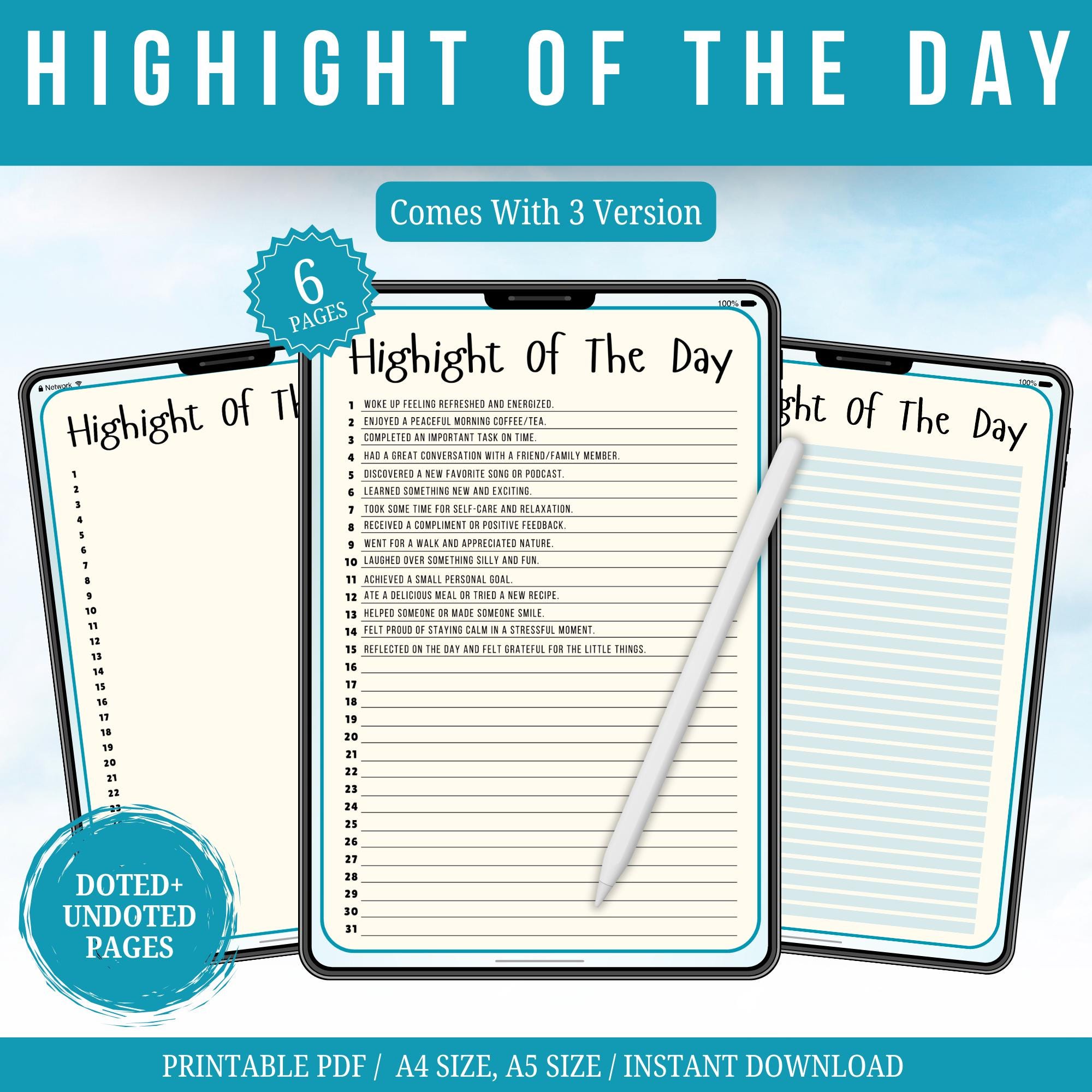 Highlight of the Day Journal Page: Daily Memory & Gratitude Tracker ...