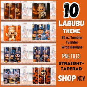 Labubu Halloween Monster Doll 20 oz Straight Tumbler Wrap Design, Kawaii Monsters Halloween 20oz PNG for Sublimation, Halloween Horror Png