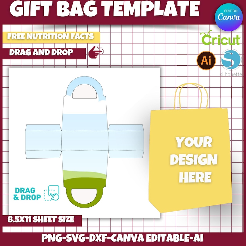Gift Bag Template, Gift Bag SVG, Editable Gift Bag Label, Canva
