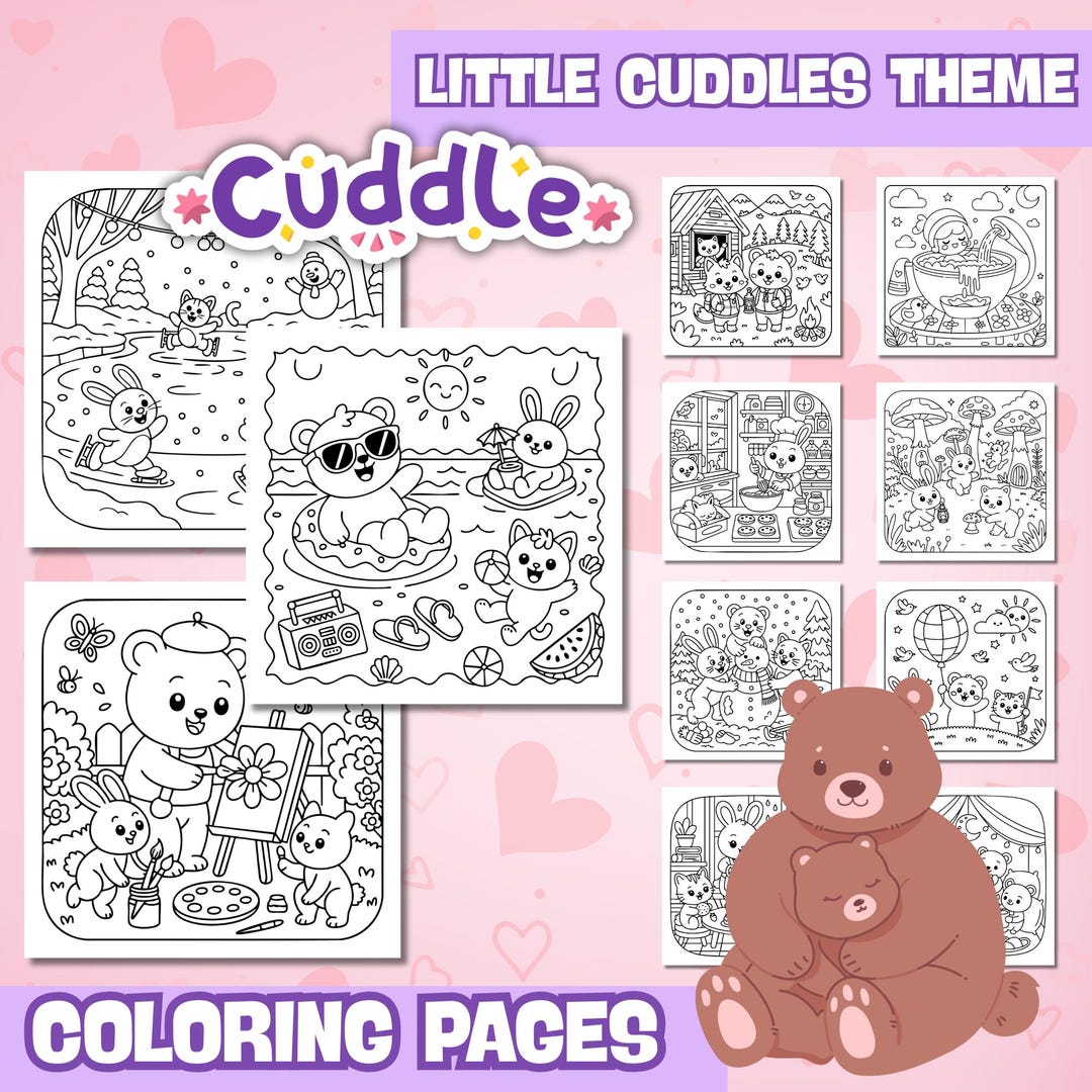 Animal Coloring Book, Little Cuddles Theme (PDF Download) - Etsy
