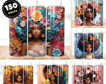 Afro Woman Tumbler Wrap Designs: 20oz PNG Bundle (Digital Download)