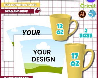 Latte Mug Template Bundle: 12oz & 17oz, Canva Editable (Digital Download)