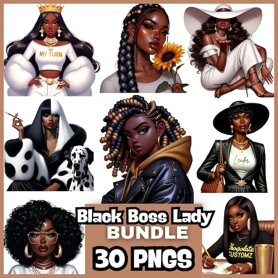 Black Woman Boss Clipart: Empowerment PNG Bundle (30 Files)