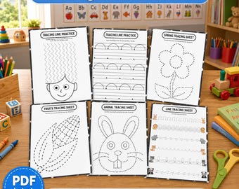 65 Tracing Worksheets, Preschool Trace Sheets, Handwriting Practice, Homeschool busy book, Preschool to Kindergarten, Kids Tracing Sheets