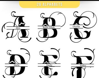 Split Monogram Alphabet SVG Bundle: Custom Name Designs (Digital Download)