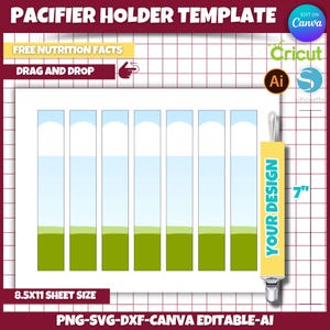 Modèle d'attache-tétine, modèle pour sublimation d'attache-tétine, valeur nutritive gratuite incluse, modèle canva, tétine personnalisé png