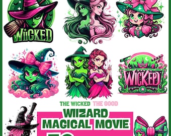 50+ Wizard Movie 2025 Png Bundle, Wicked Png, Elphaba, Glinda, Change For Good, Wicked Pink And Green Png, Defying Gravity Broomstick Png