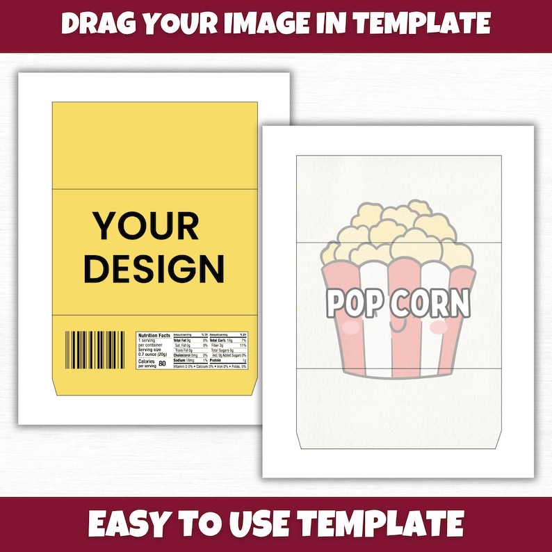 Popcorn Bucket Template.pdf Microwave Popcorn Wrapper Template: Party Favor, SVG, PNG, AI, Canva ...