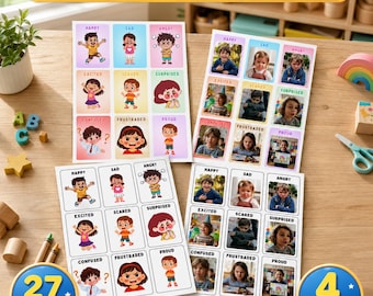 54 Photo Emotions Flashcards, Printable Feelings Flash Cards, Real Children Emotions, Educational Back to School Activity Montessori Toys