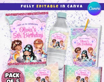 Editable Mermaid Birthday Party Pack: Canva Template (Digital Download)