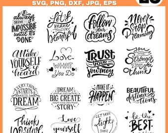 Inspirerande SVG-paket: 25 motiverande citat (digital nedladdning)