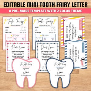 Mini kit editable para el Hada de los Dientes, recibo y carta con sobre, kit para el Hada de los Dientes, nota para el Hada de los Dientes perdida, plantilla digital imprimible