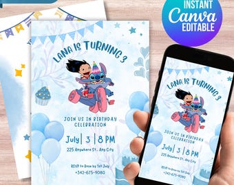 Editable Stitch Birthday Invitation Template (Digital Download)