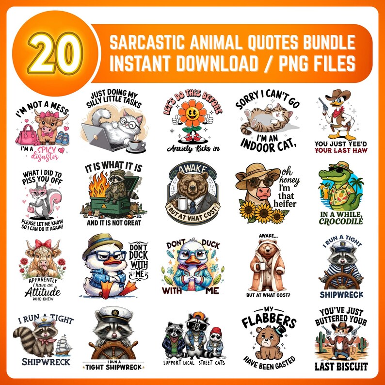 Funny Animal Sarcastic PNG Bundle, Adult Humor Designs (digital ...