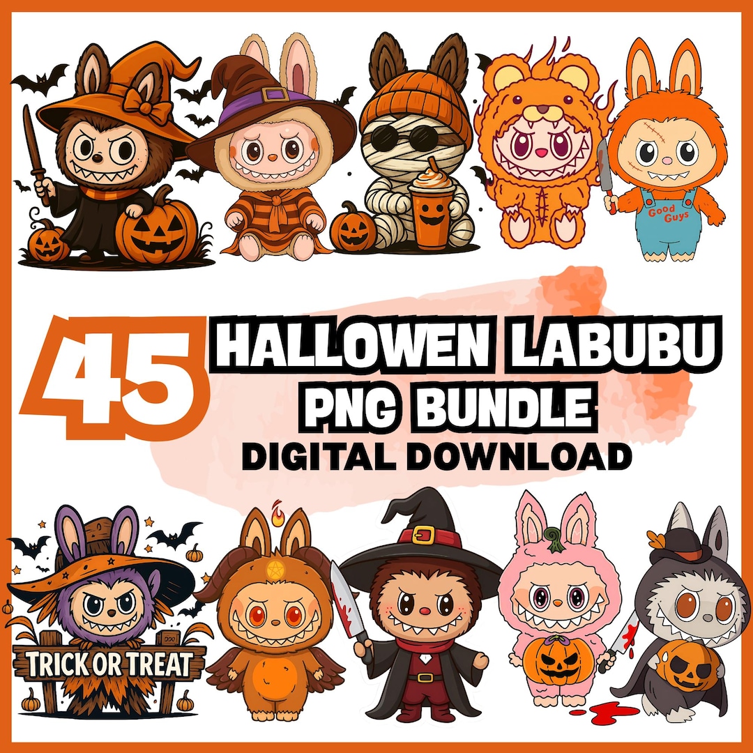 45 Retro Halloween Labubu Png Clipart, Horror Labubu Png