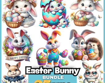 Easter Bunny PNG Bundle: Retro Sublimation Designs (25+ Files)