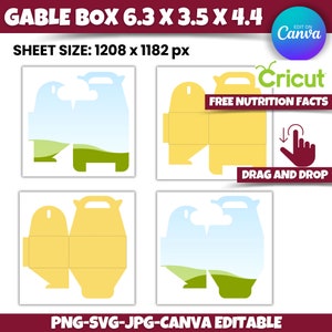 K&ouml;nnte beinhalten: Eine druckbare Vorlage f&uuml;r eine Klappbox mit Landschaftsdesign. Die Box ist 16 cm x 9 cm x 11 cm gro&szlig;. Die Vorlage ist in Canva bearbeitbar und enth&auml;lt Anweisungen zum Zusammenbauen.