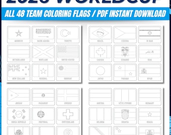 Kleurvlaggen WK 2026 afdrukbaar | Activiteitsbladen voetbal 48 landen | Werkbladen knippen en kleuren | Pdf direct downloaden