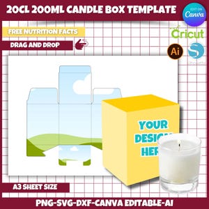 Boîte à bougies modifiable Modèle pour toile. Modèle de conception d'emballage de boîte de produit personnalisé. Emballage imprimable en pot de bougie rose. Boîte à bougies DIY