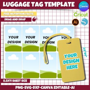 Luggage Tag Template, Luggage Tag Svg, Luggage Tag Sublimation Template, Luggage Tag Personalized, Travel Tag, Work Badge, Canva Editable