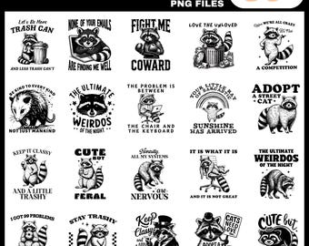Waschbär PNG Bundle: Lustige Tiermotive (Digitaler Download)