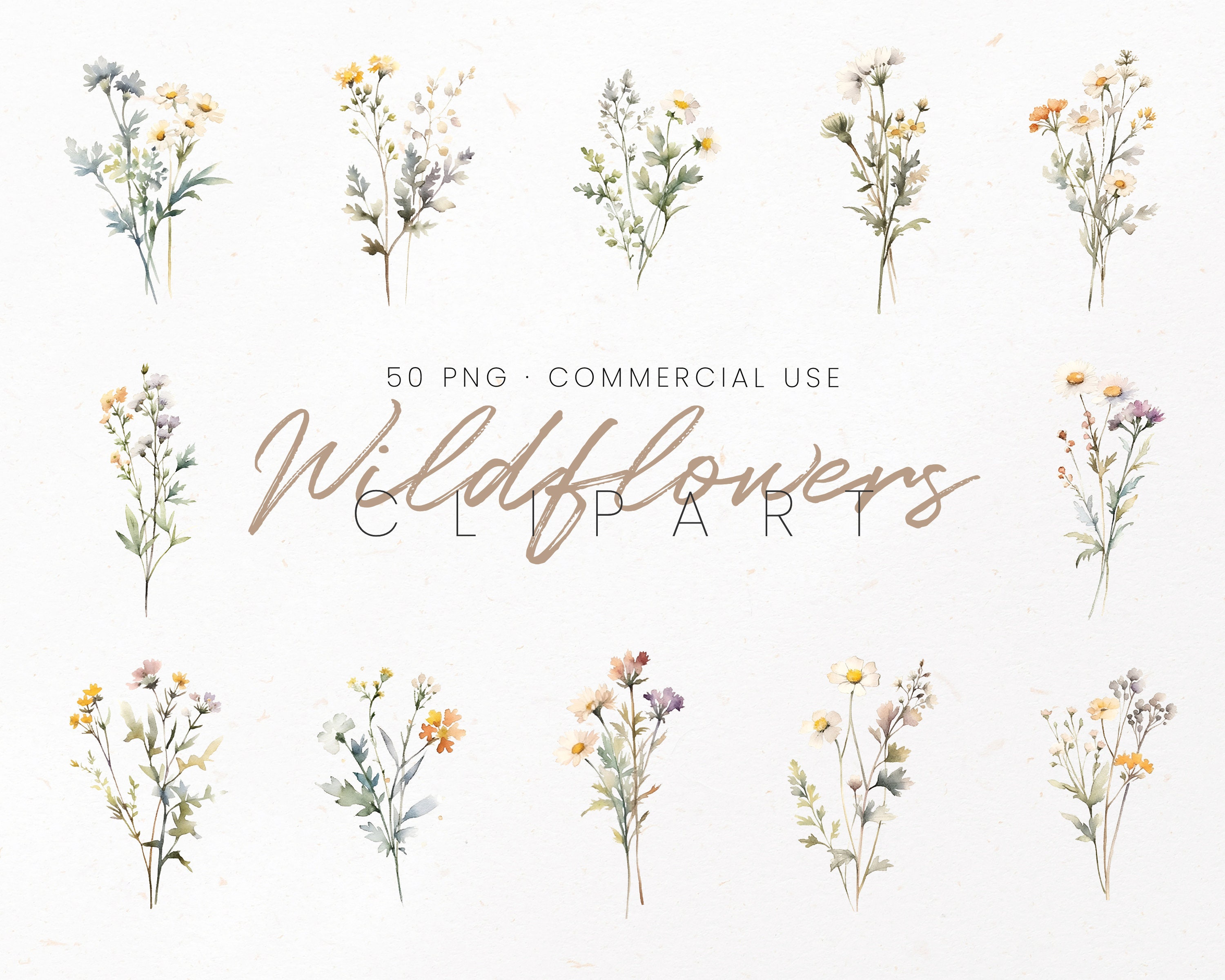 Wildflower Bouquet Clipart Wildflower Clipart for Commercial - Etsy