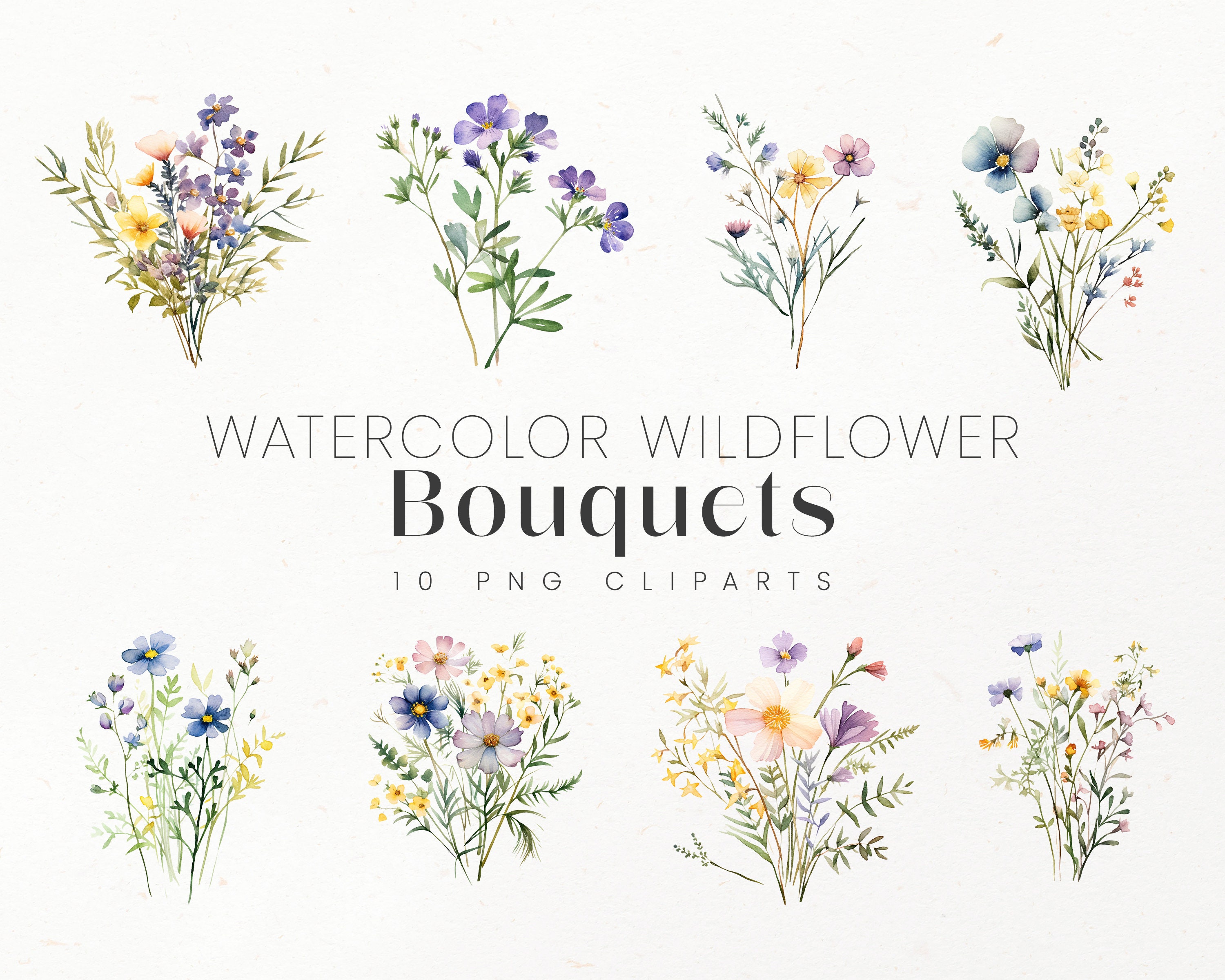 Wildflower Bouquet Clipart Wildflower Clipart Bundle - Etsy