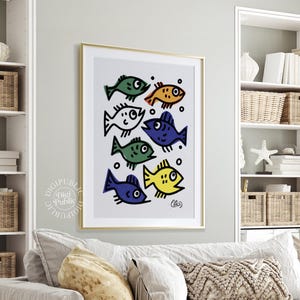 Colorful Fish Wall Art - Pop Art Printable for Kids Room, Retro Ocean Nursery Decor, Fun Digital Gift for Baby or Toddler