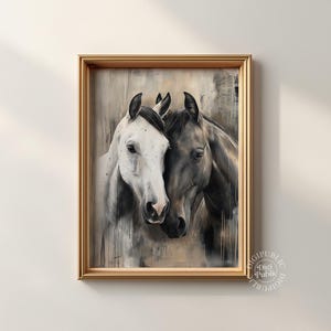 Realistic Horse Wall Art | Couple Equine Digital Print, Country Western Decor, Romantic Horse Lovers Poster