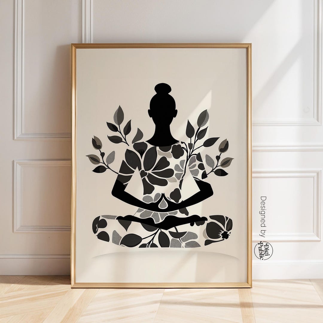 Minimalist Yoga Wall Art, Floral Meditation Print, Zen Digital Poster ...