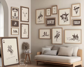 Western Gallery Wall Art Set: Cowboy & Cowgirl Prints (Digital Download Set of 16)