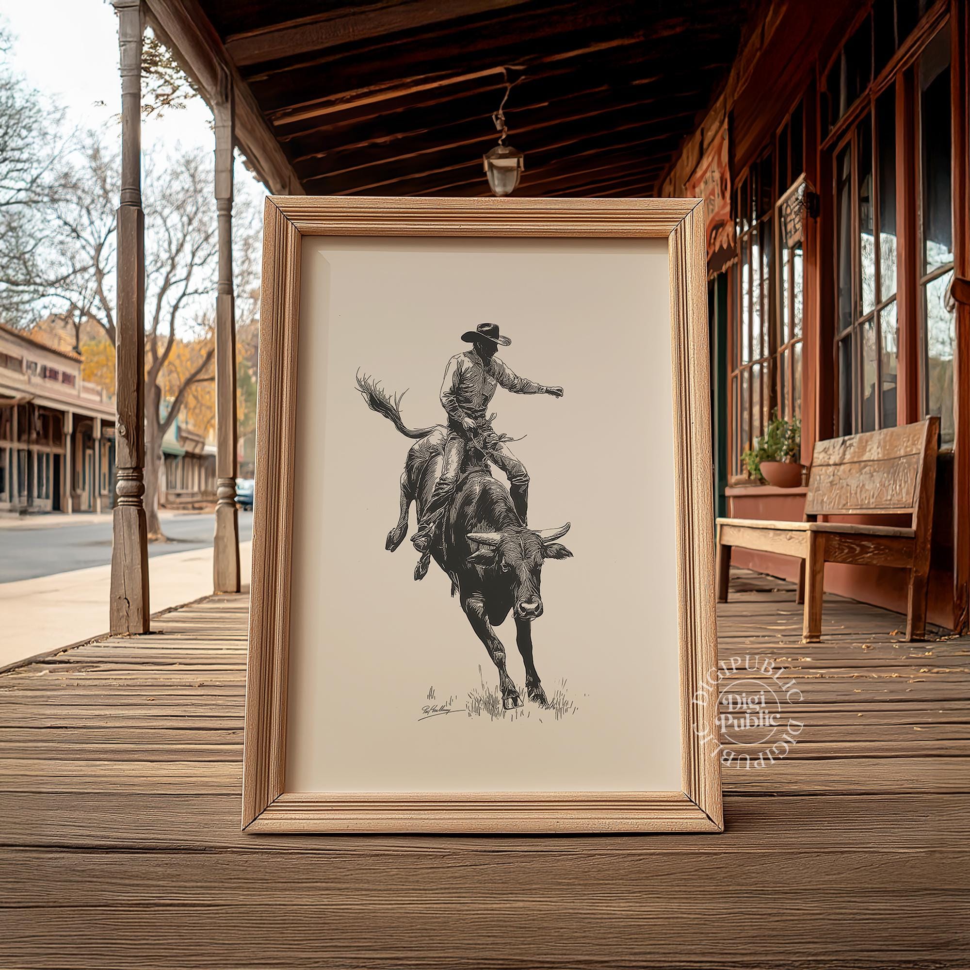 Western Cowboy Wall Art Set | Rodeo Rider Prints, Rustic Country Decor ...