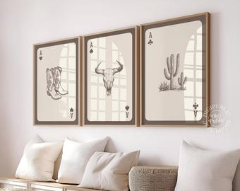 Western Wall Art Set | Cowboy Sketch Prints, Southwestern Minimal Posters, Country Farmhouse Decor