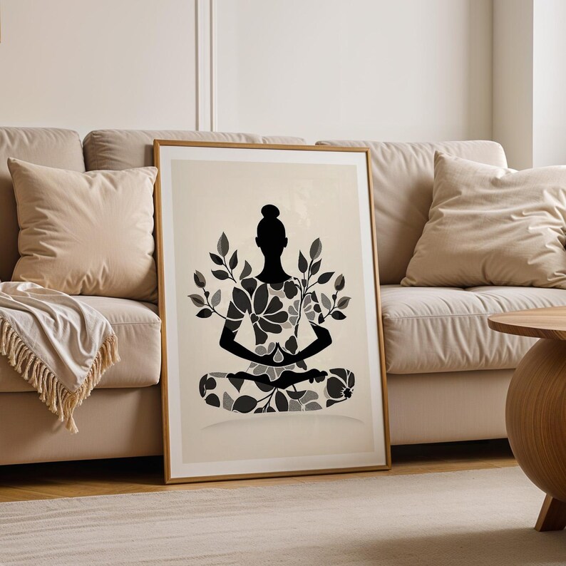 Minimalist Yoga Wall Art, Floral Meditation Print, Zen Digital Poster ...